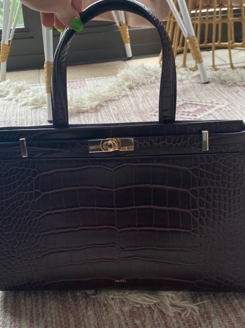 JW PEI Burgundy Croc-Embossed Tote with Gold Hardware NWT - Picture 4 of 6